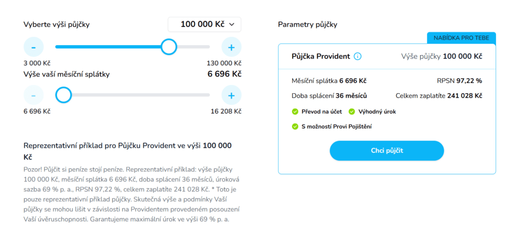 Provident nabízí půjčku až 130 000 Kč s dobou splácení až na 3 roky.