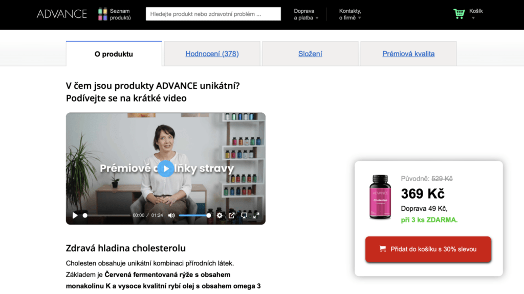 Kdo se chce o Cholestenu a produktech ADVANCE dozvědět více, může si přehrát video na webu.