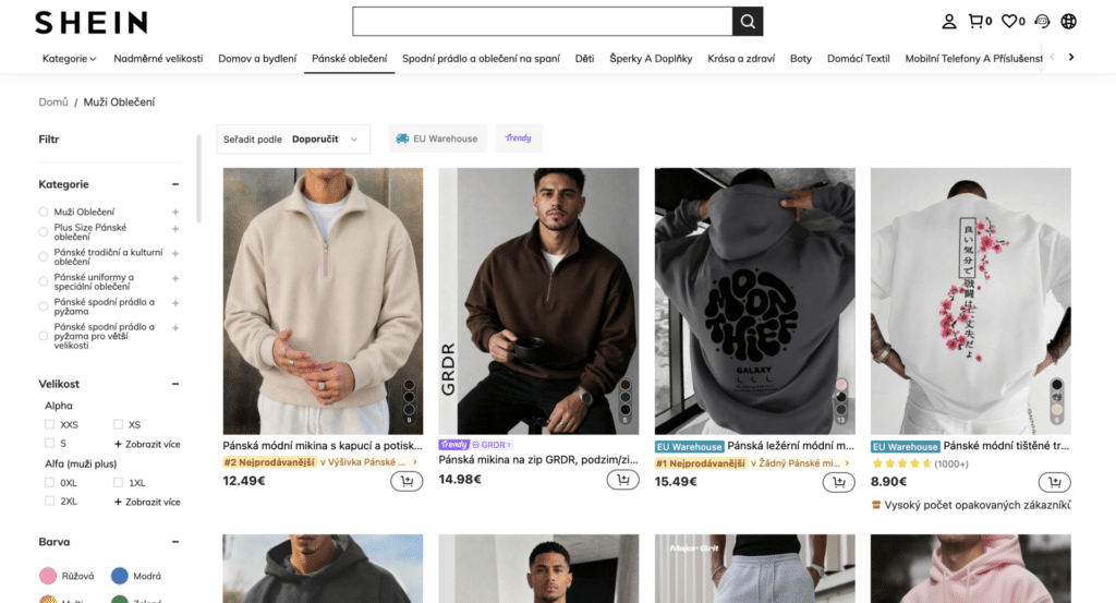 shein velikostní tabulka