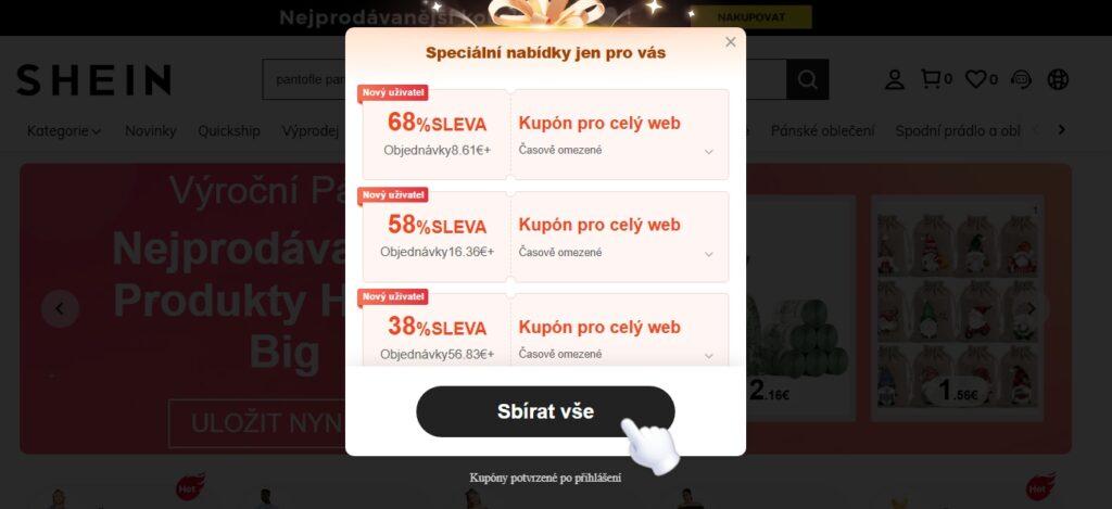 Shein láká nové zákazníky na velké slevy, obvykle podmíněné nákupem za určitou částku.