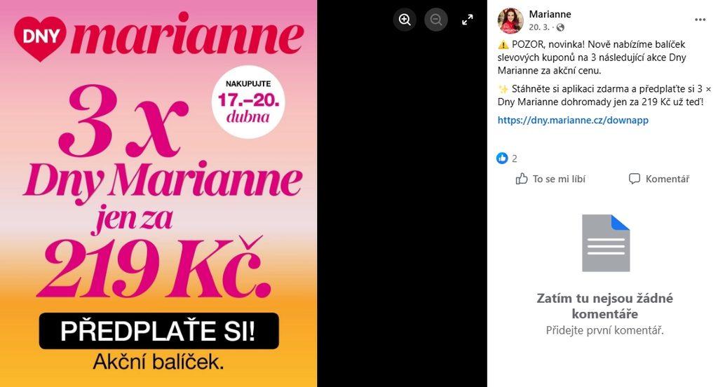 Dny Marianne lákají na předplacený balíček za zvýhodněnou cenu.